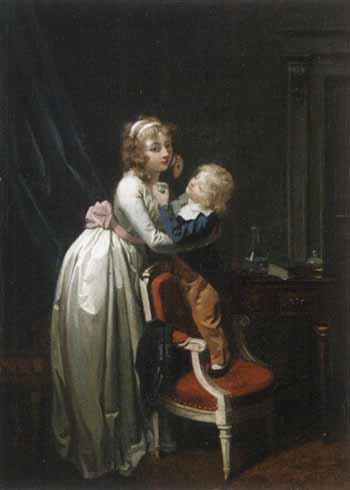 Young boy applying his sister's make up by Louis-Leopold Boilly
