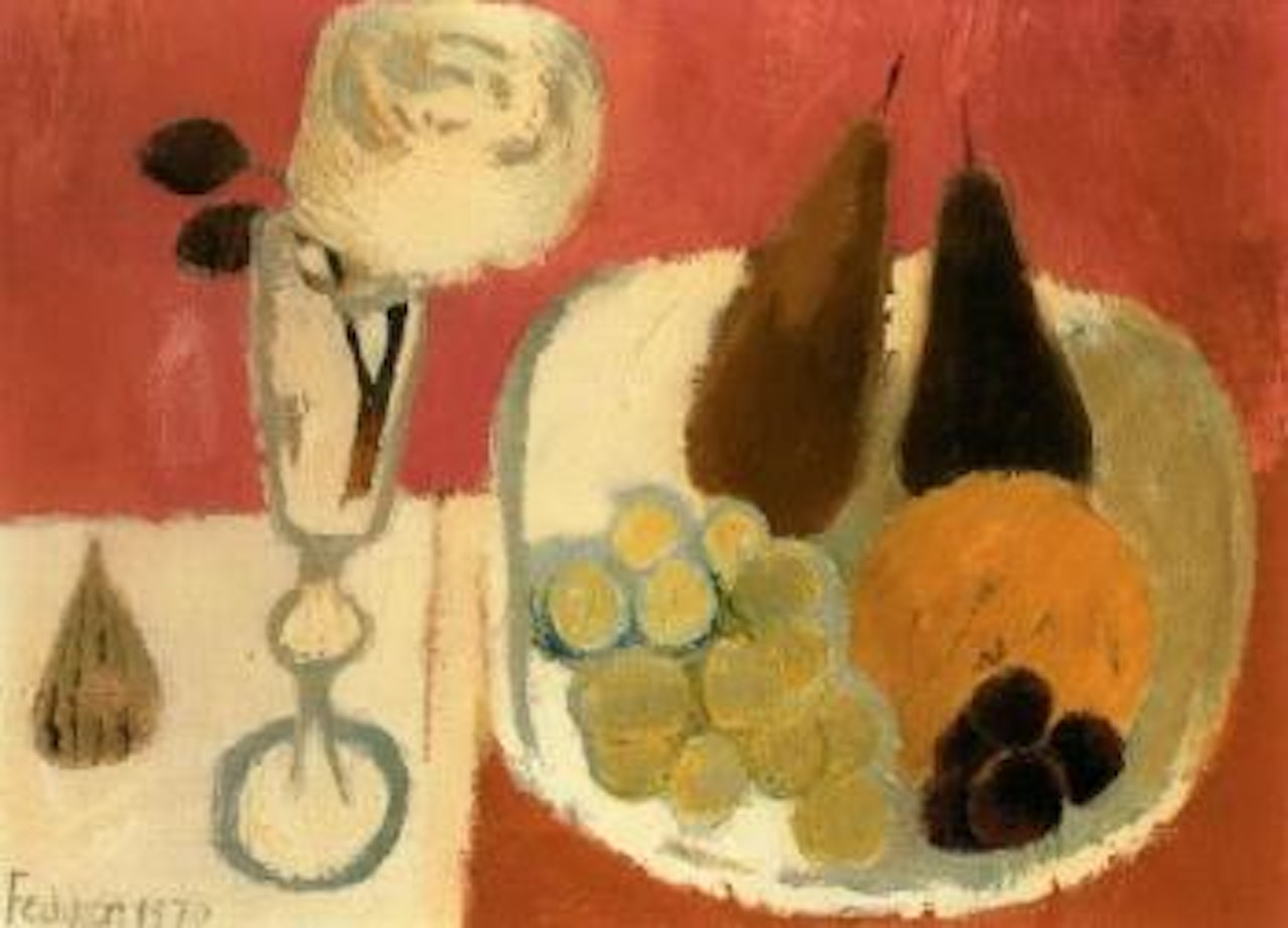 Fruit and wine glass by Mary Fedden