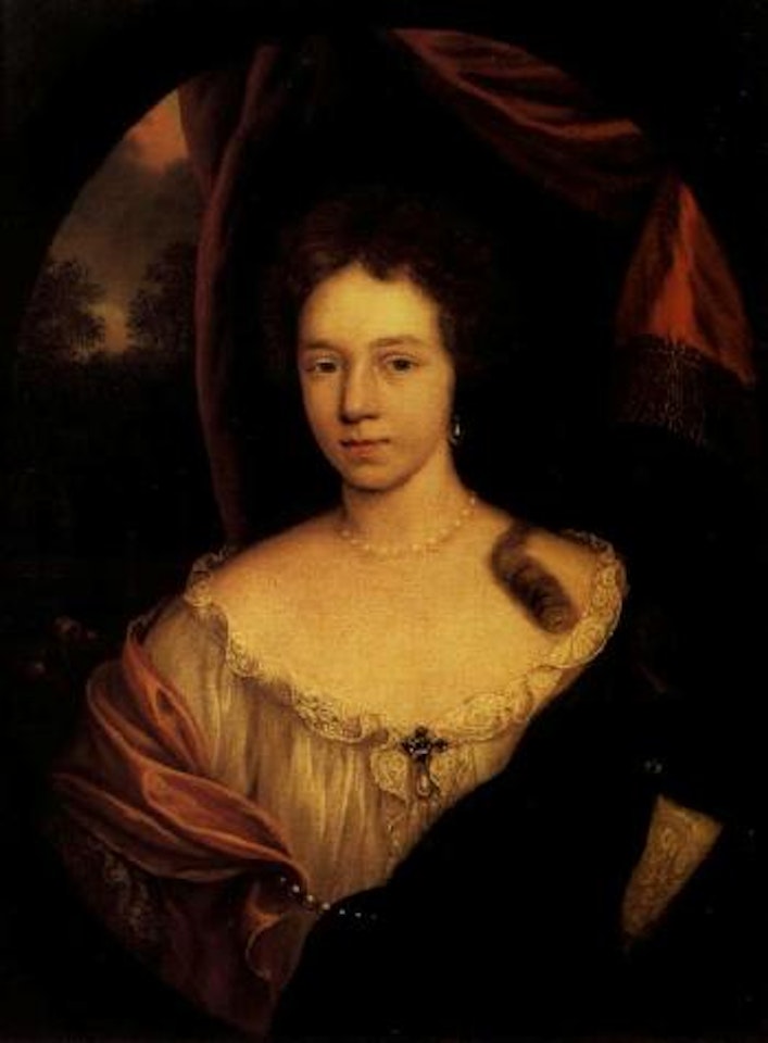 Portrait of a lady in a white dress by Nicolaes Maes