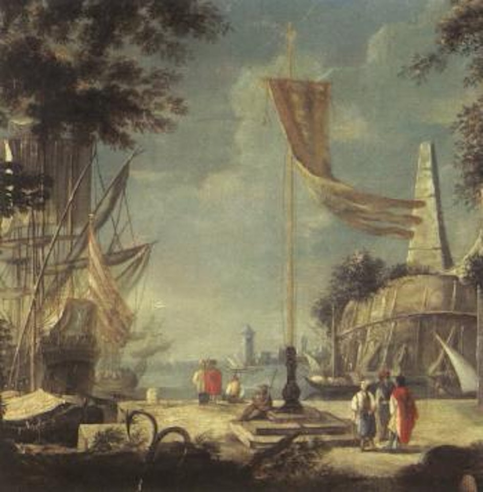Ruin landscape with figures by Venetian School