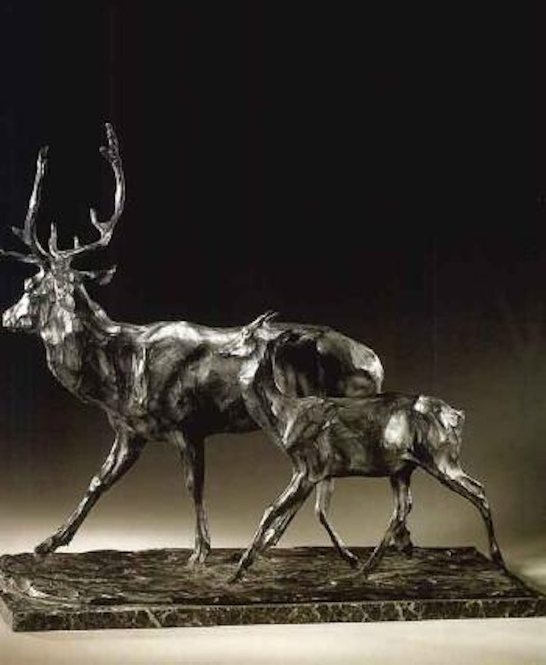 Deux cerfs, pere et fils by Rembrandt Bugatti