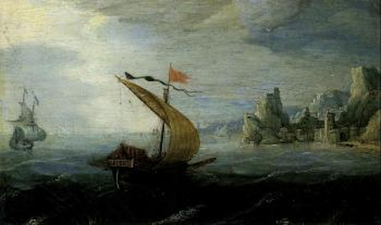 Ships off coast by Flemish School