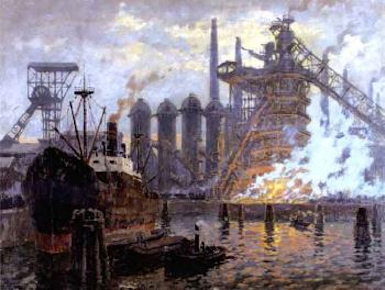 Harbour with factory by German School