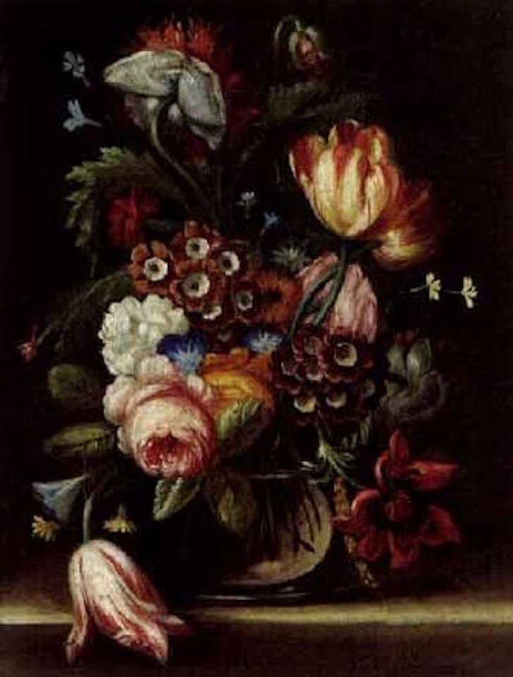 Still life of flowers in glass vase by Dutch School