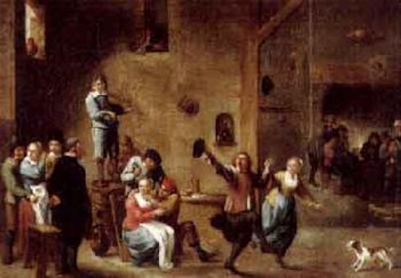 Tavern with dancing peasant couple by David Teniers II