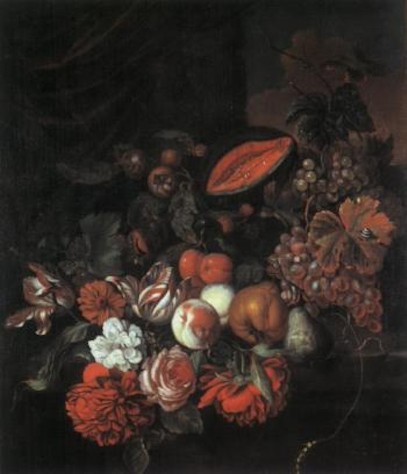 Still life of flowers and fruits by Continental School
