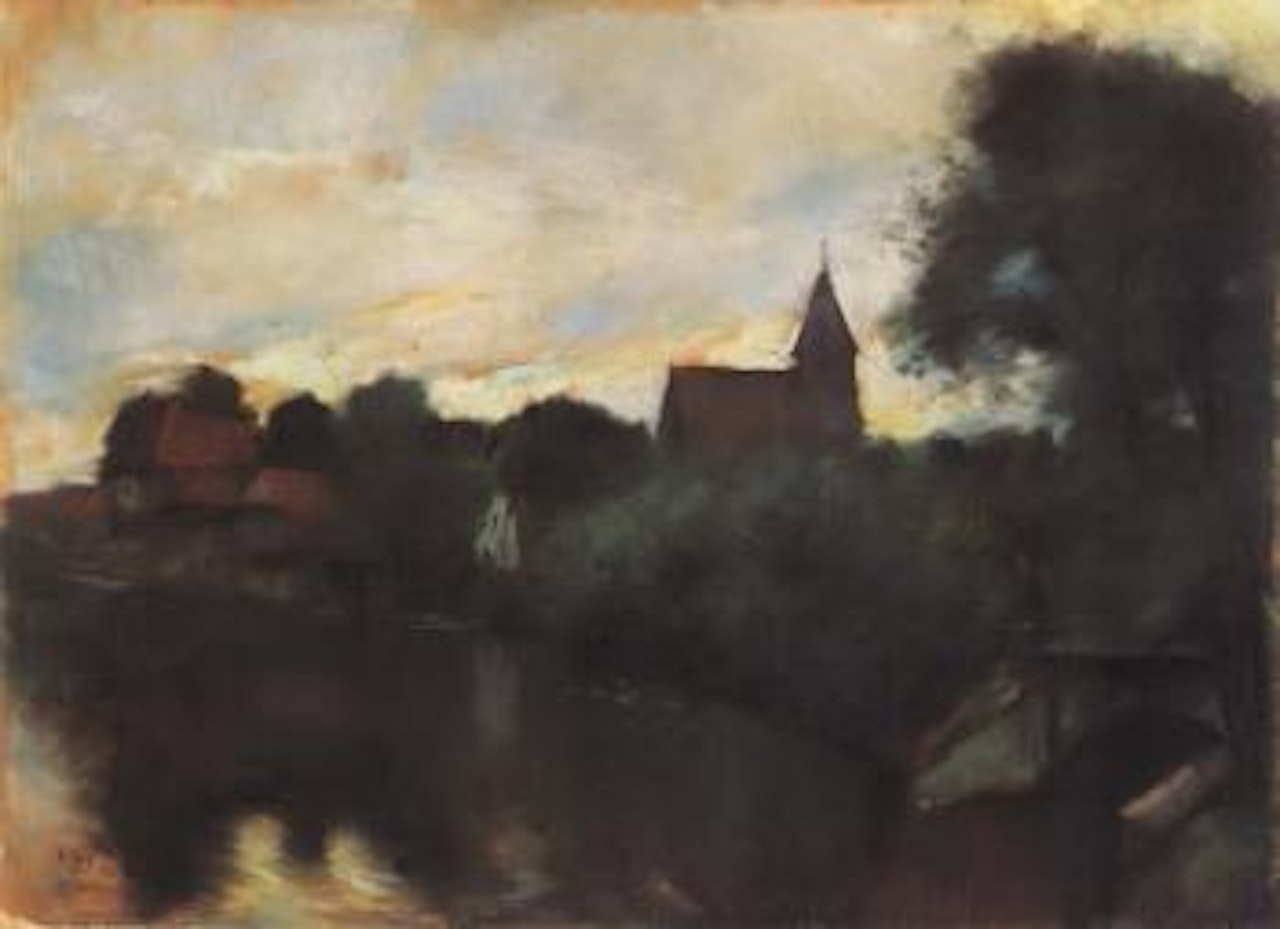 Village by lake by Lesser Ury