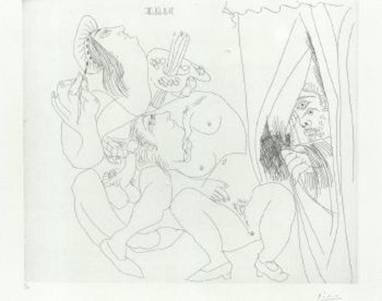 Raphael et la fornarina, V avec voyeur ecartant le rideau by Pablo Picasso