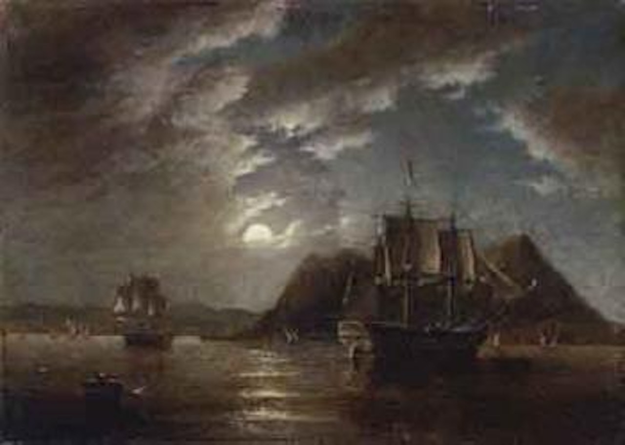 Minden 74 off Gibraltar in moonlight by John Wilson Carmichael