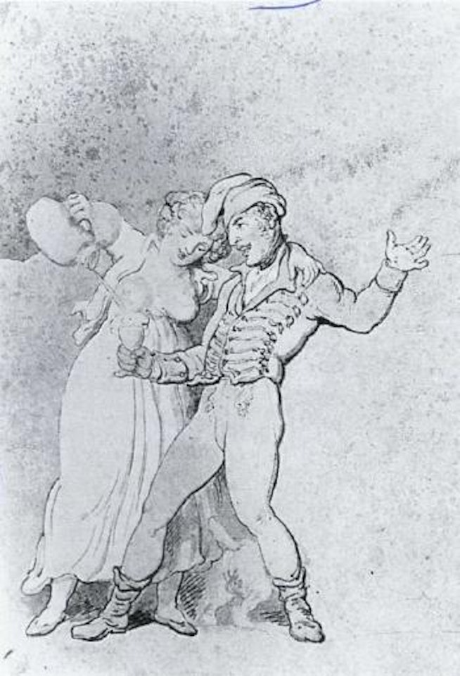 Soldier and a semi clad maiden pouring him wine from a jug by Thomas Rowlandson