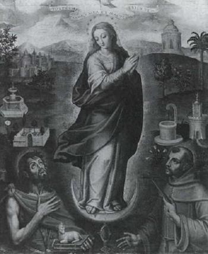 Virgin of the Immaculate Conception with Saint John the Baptist, Saint Francis of Assisi by Spanish School