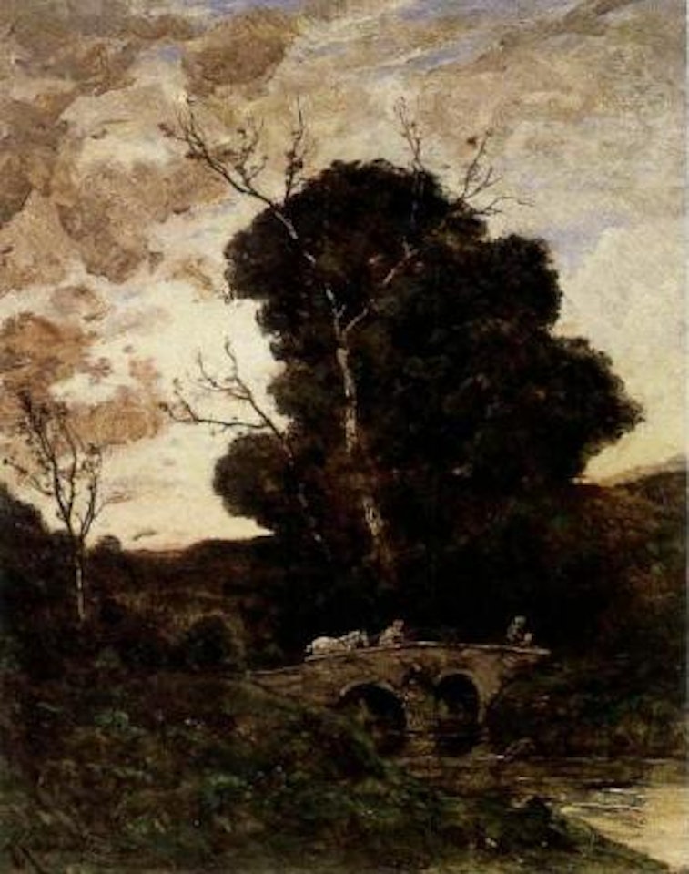 Crossing the bridge by Henri Harpignies