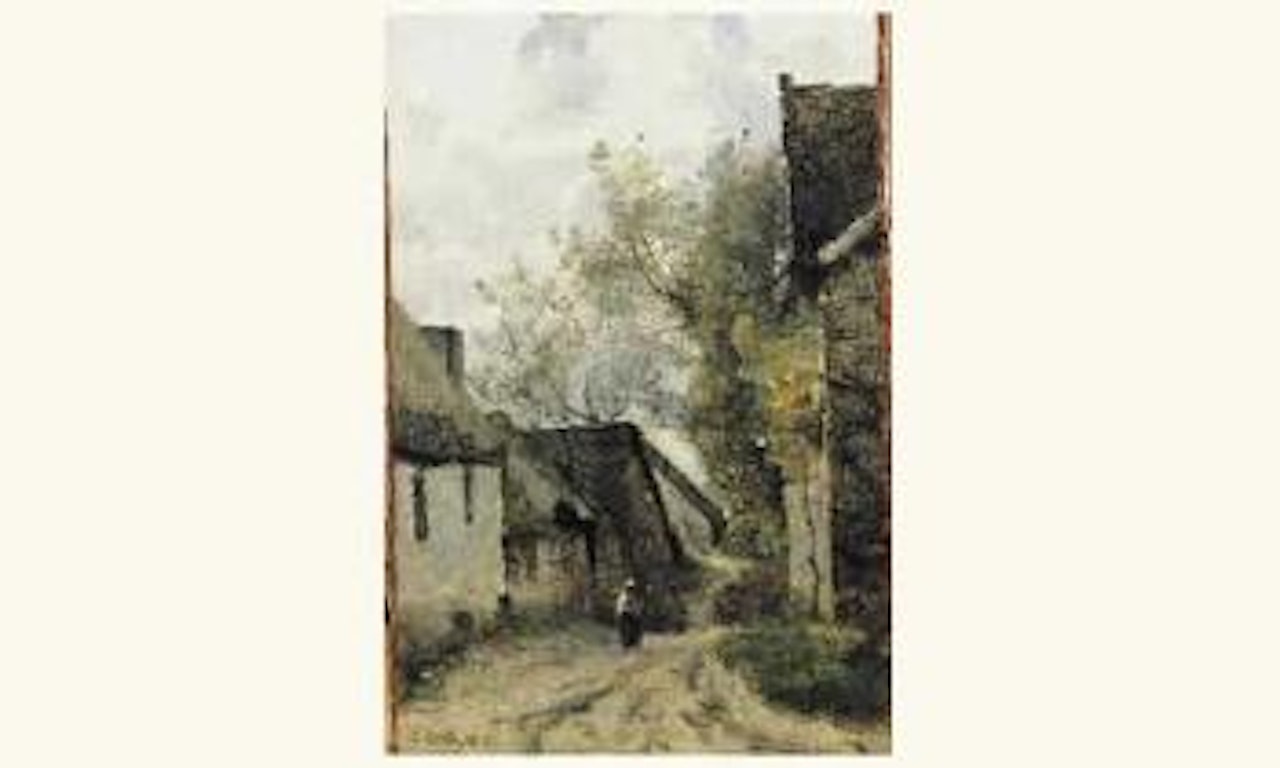 Paysanne sur le chemin d'un village by Jean Baptiste Camille Corot