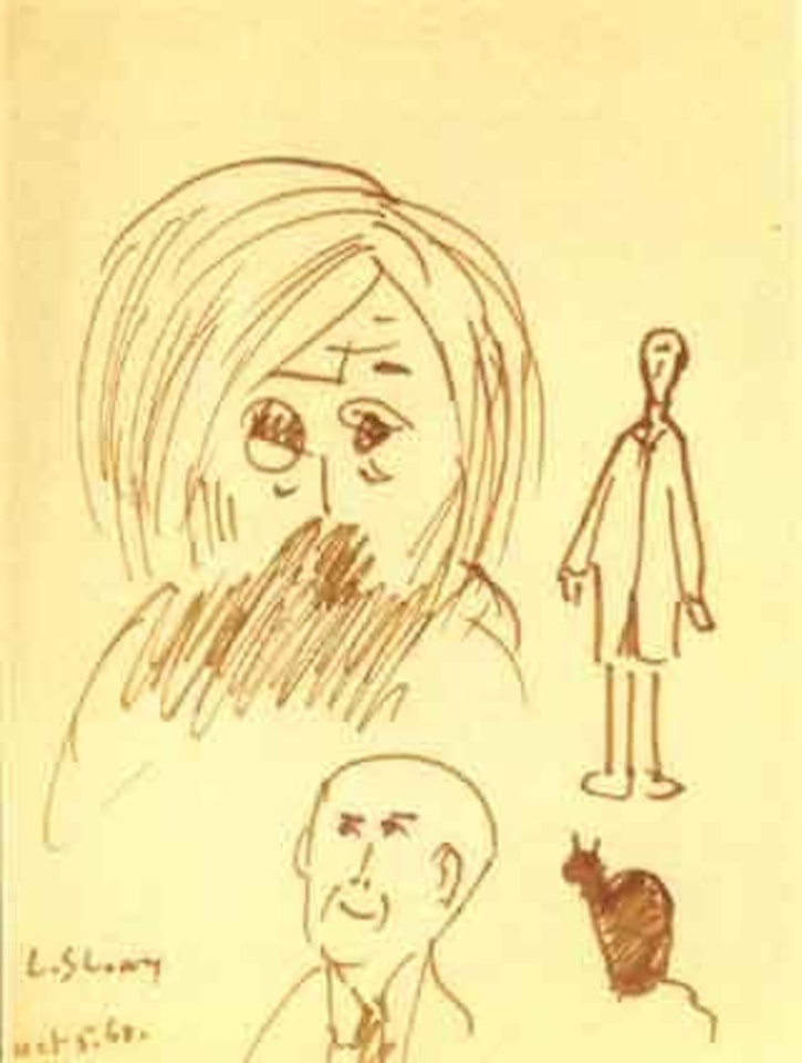Two heads, figure and a cat by Laurence Stephen Lowry