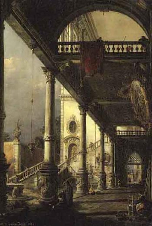 Vue d'une colonnade ouvrant sur la place d'un palais venitien by Francesco Zanin