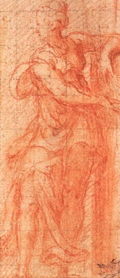 Standing female figure, one arm resting on a column by Giulio Campi