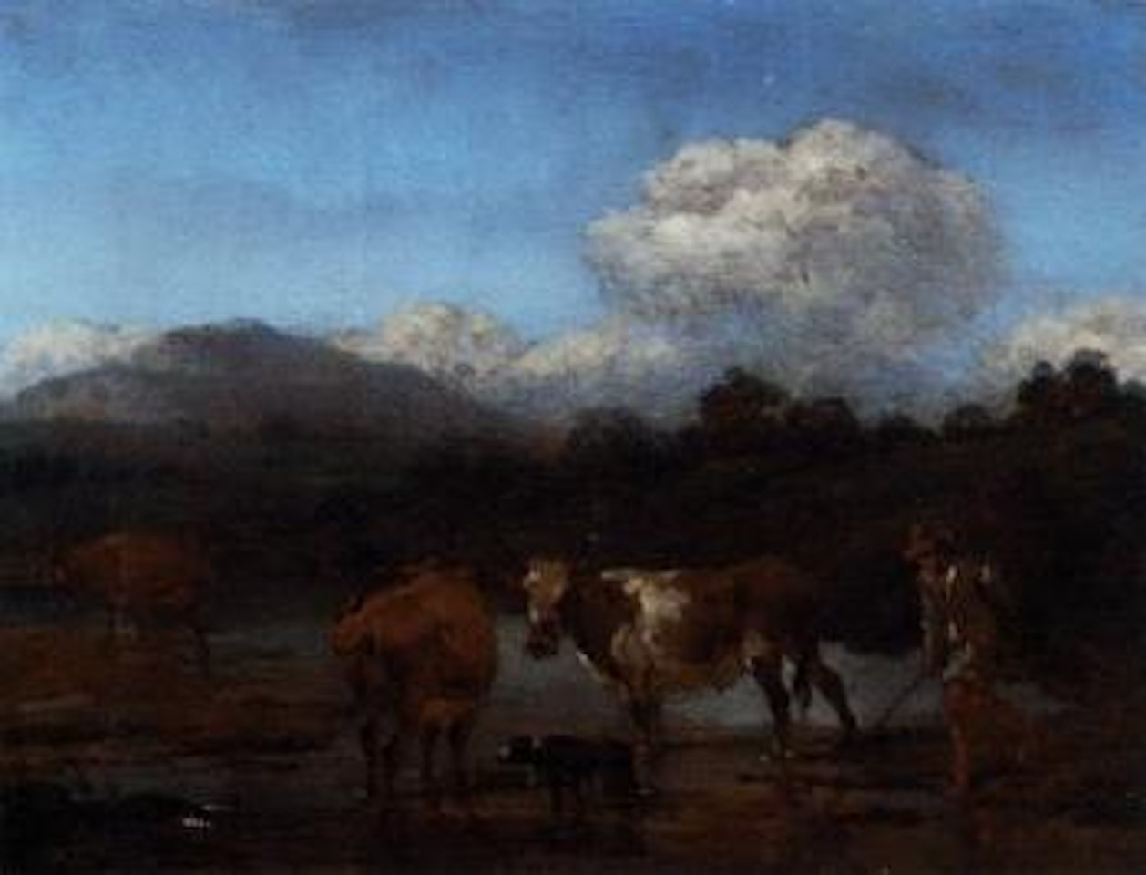 Italianate landscape with herdsmen and cattle at a pool by Nicolaes Pietersz Berchem