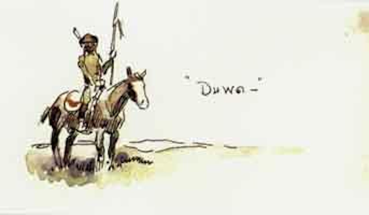 Indian on horse. Deer in landscape by Charles M Russell