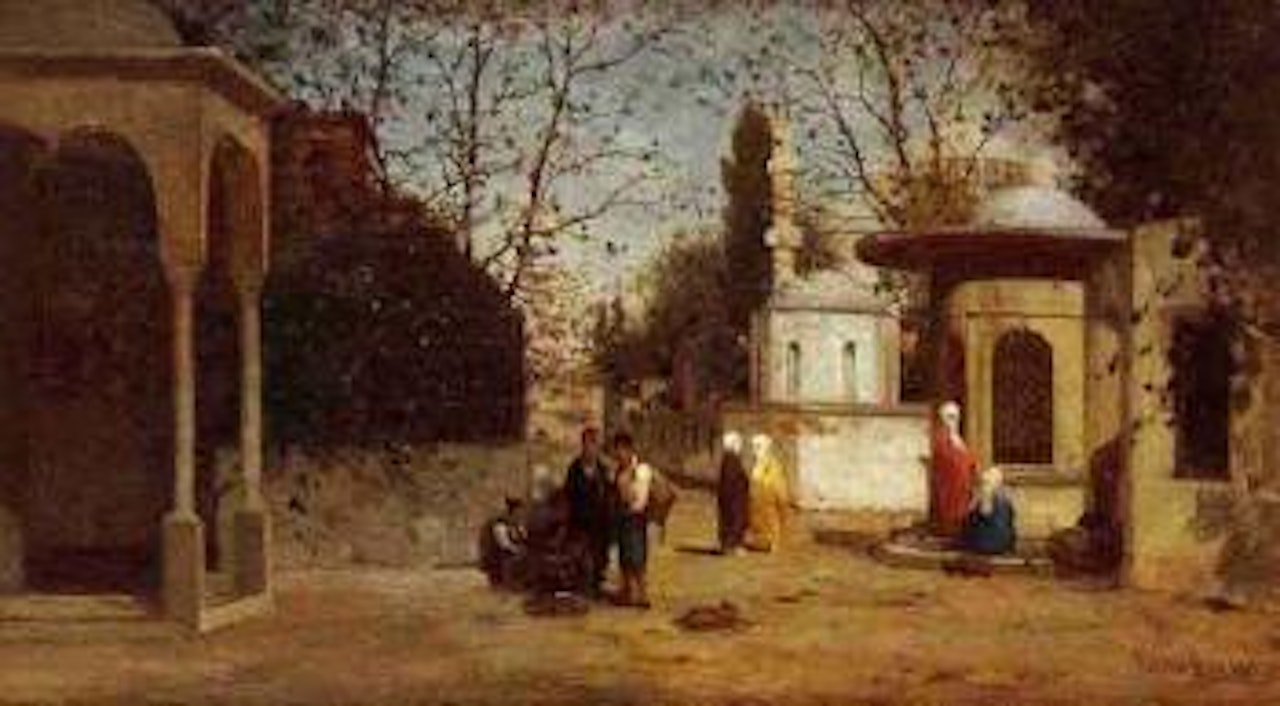 Scene de rue pres d'une fontaine, Istanbul by Germain-Fabius Brest