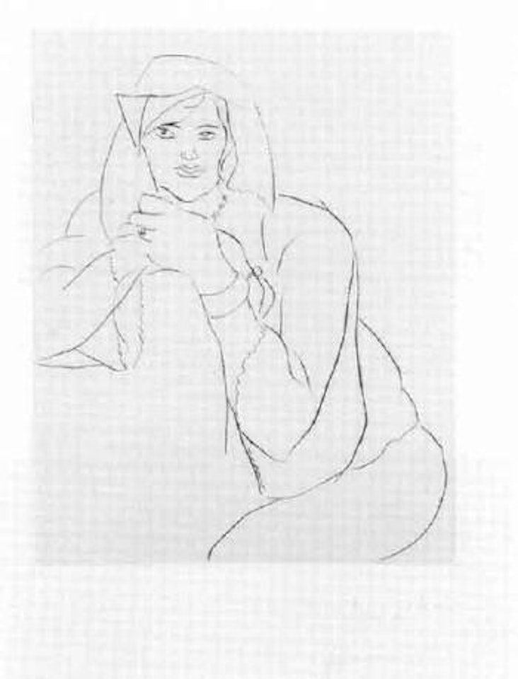 Jeune femme les mains jointes sur le dossier d'un meuble by Henri Matisse