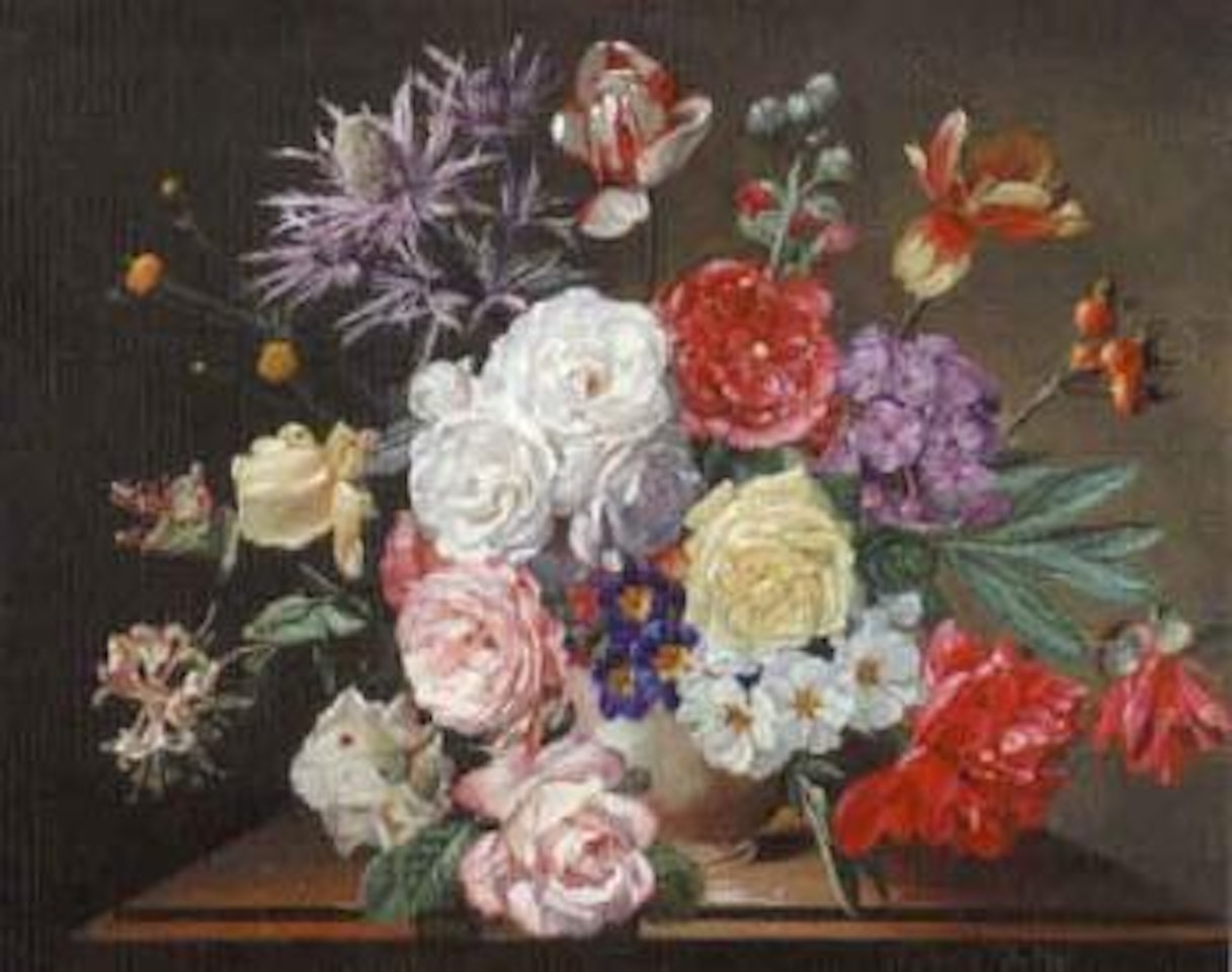 Floral still life with roses and peonies by Frederick Victor Bailey
