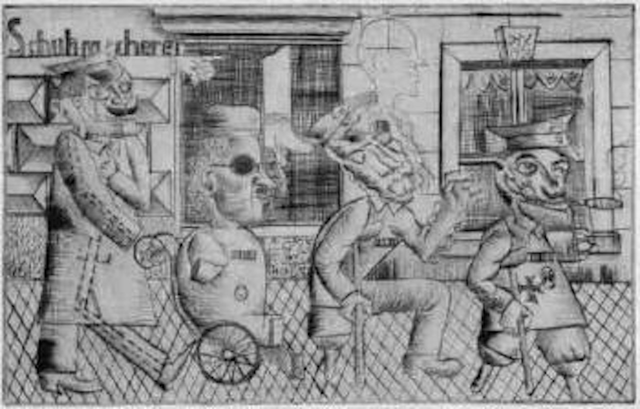 Street. At the butchers. Old woman in Cafe. Pregnant woman. War veterans. Mirror rooms of Brussels. by Otto Dix