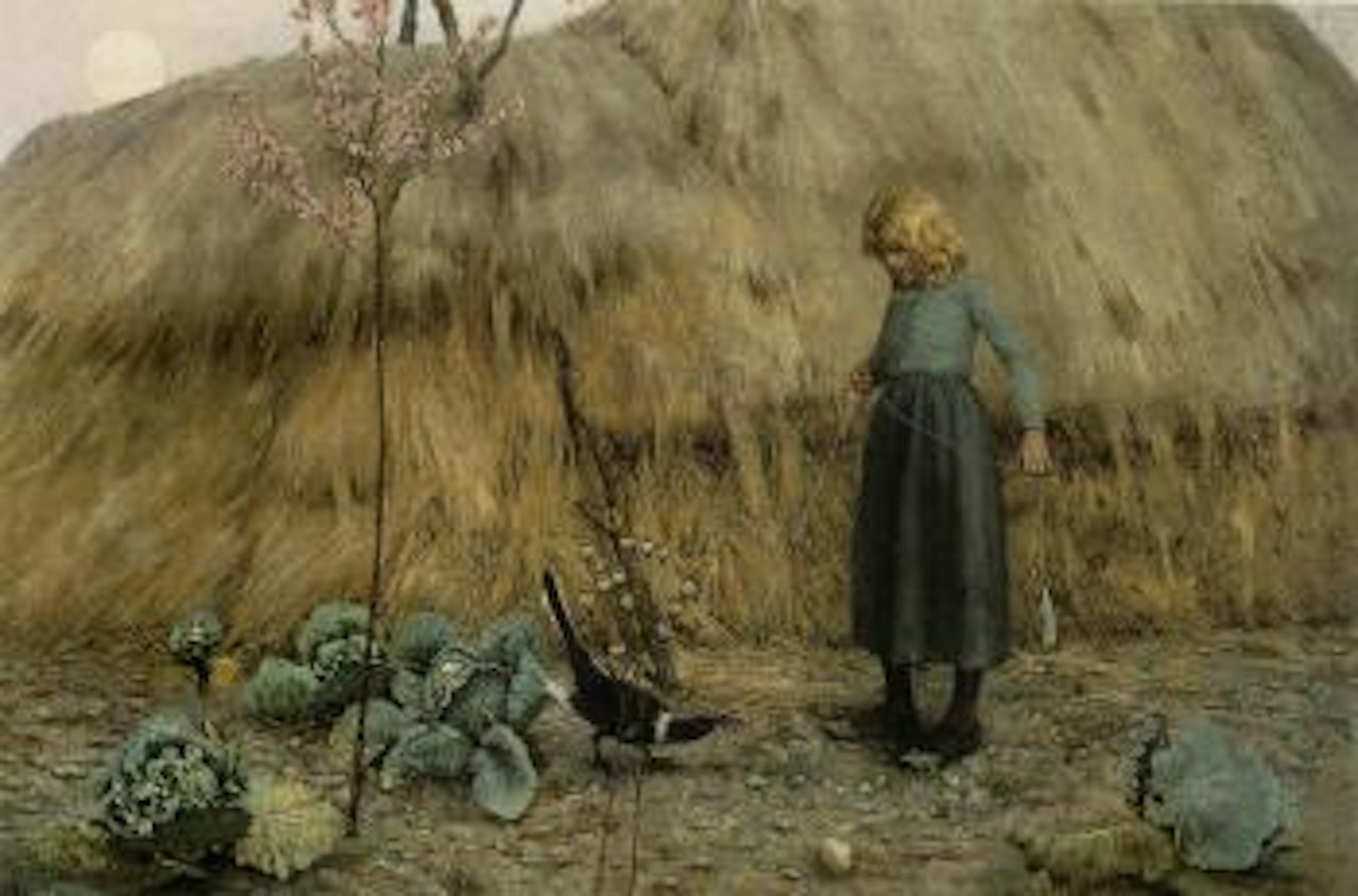 Peasant girl with a magpie by Frederick Judd Waugh