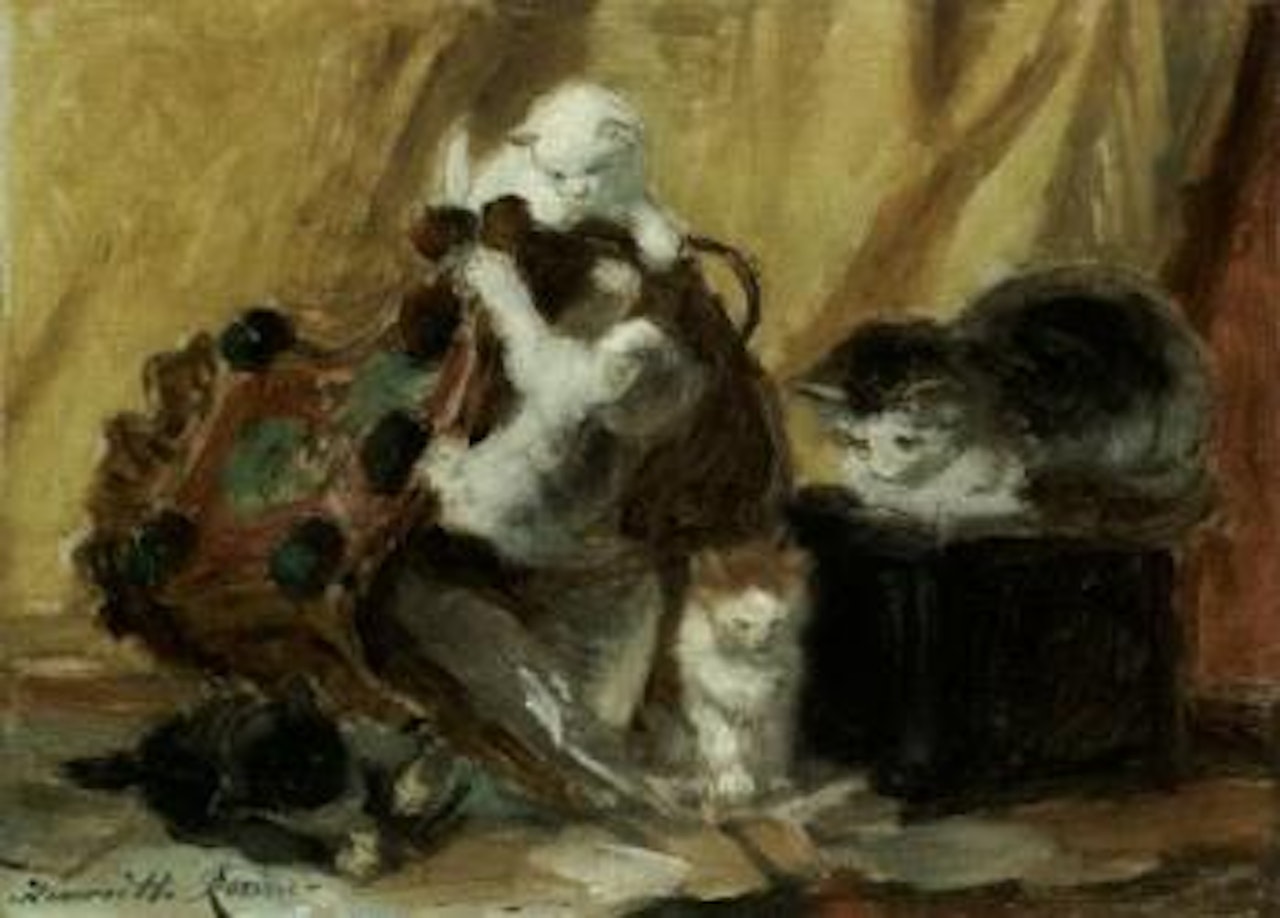 Cat and her kittens at play by Henriette Ronner-Knip