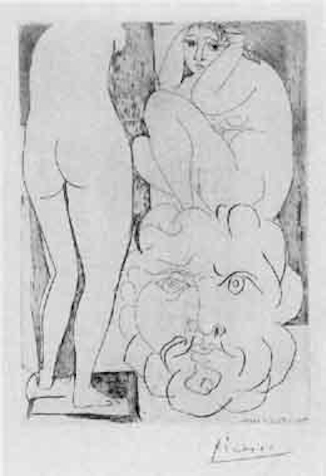 Modele accroupi, sculpture de dos et tete barbue by Pablo Picasso