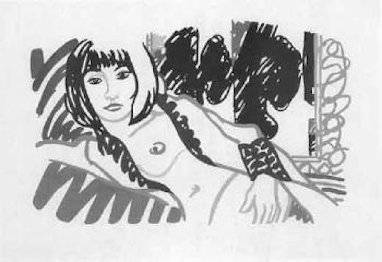 Monica in robe with Motherwell by Tom Wesselmann