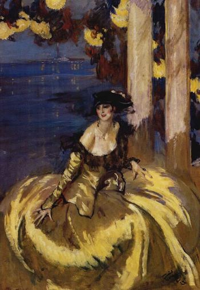 Elegante sous les colonnades a Venise by Jean Gabriel Domergue