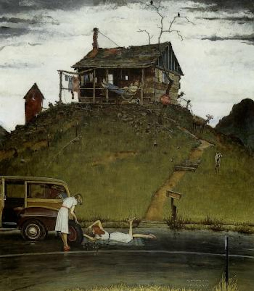 Fixing a flat by Norman Rockwell