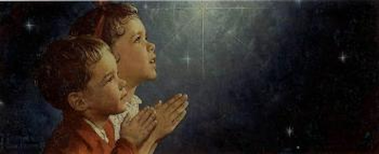 Two children praying by Norman Rockwell
