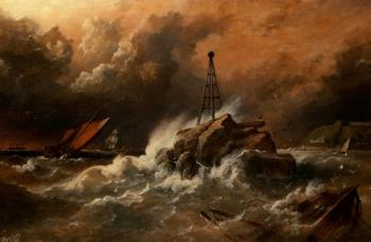 Plymouth breakwater with H.M.S. Constance offshore by Richard Brydges Beechey