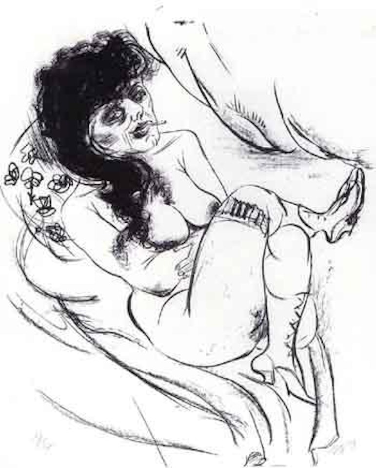 Liegender akt, sitzende mit zigarette by Otto Dix