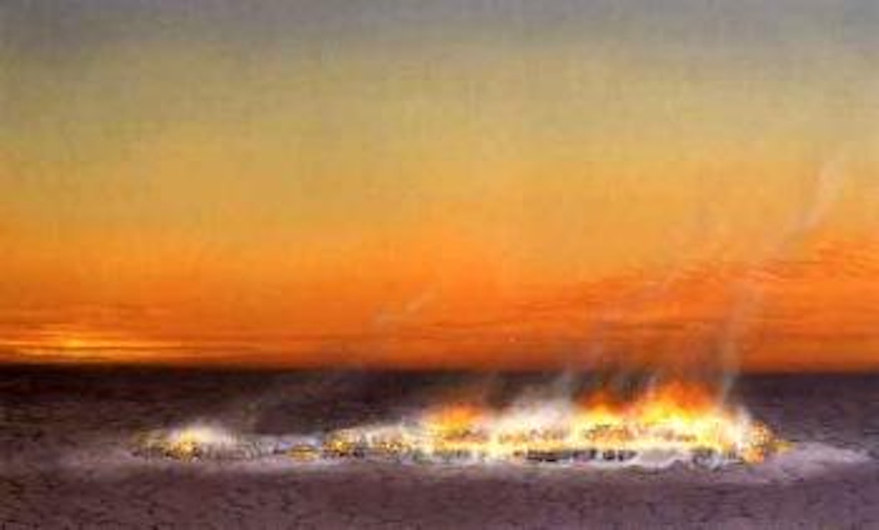 Blaze line, burning coats by Tim Storrier