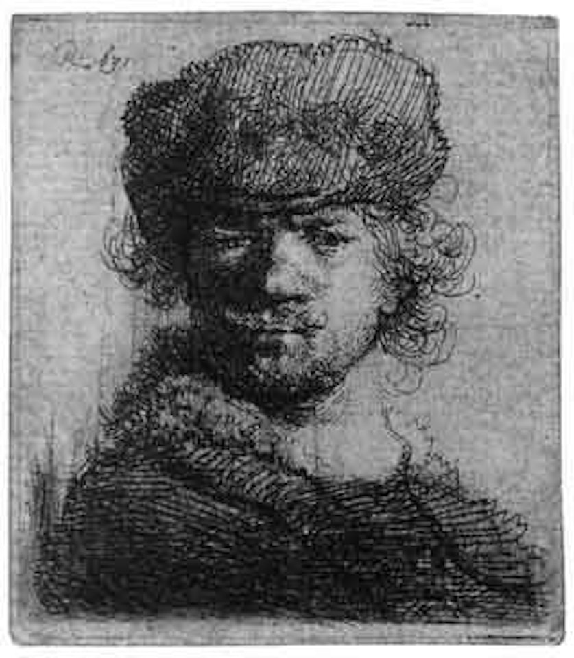 Selfportrait wearing fur hat by Attributed to Rembrandt Harmensz van Rijn