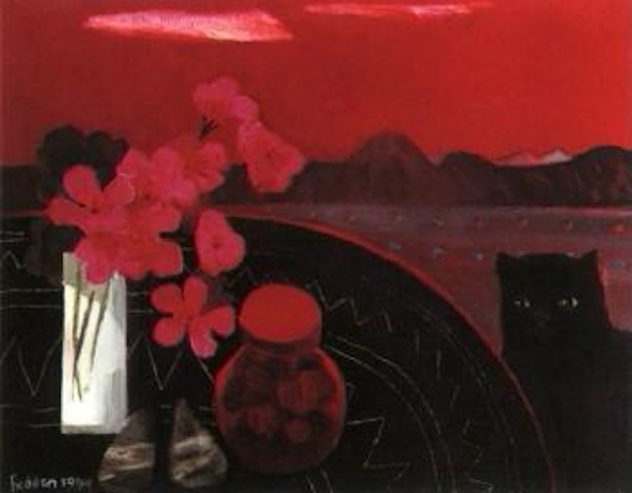 Black cat in the sunset by Mary Fedden