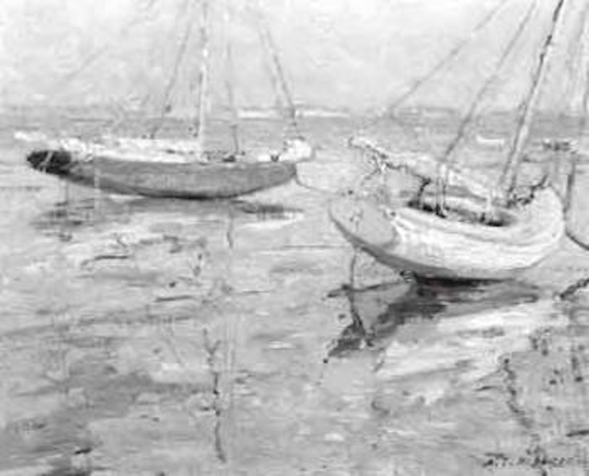 Harbour view with sailboats by Aldro Thompson Hibbard