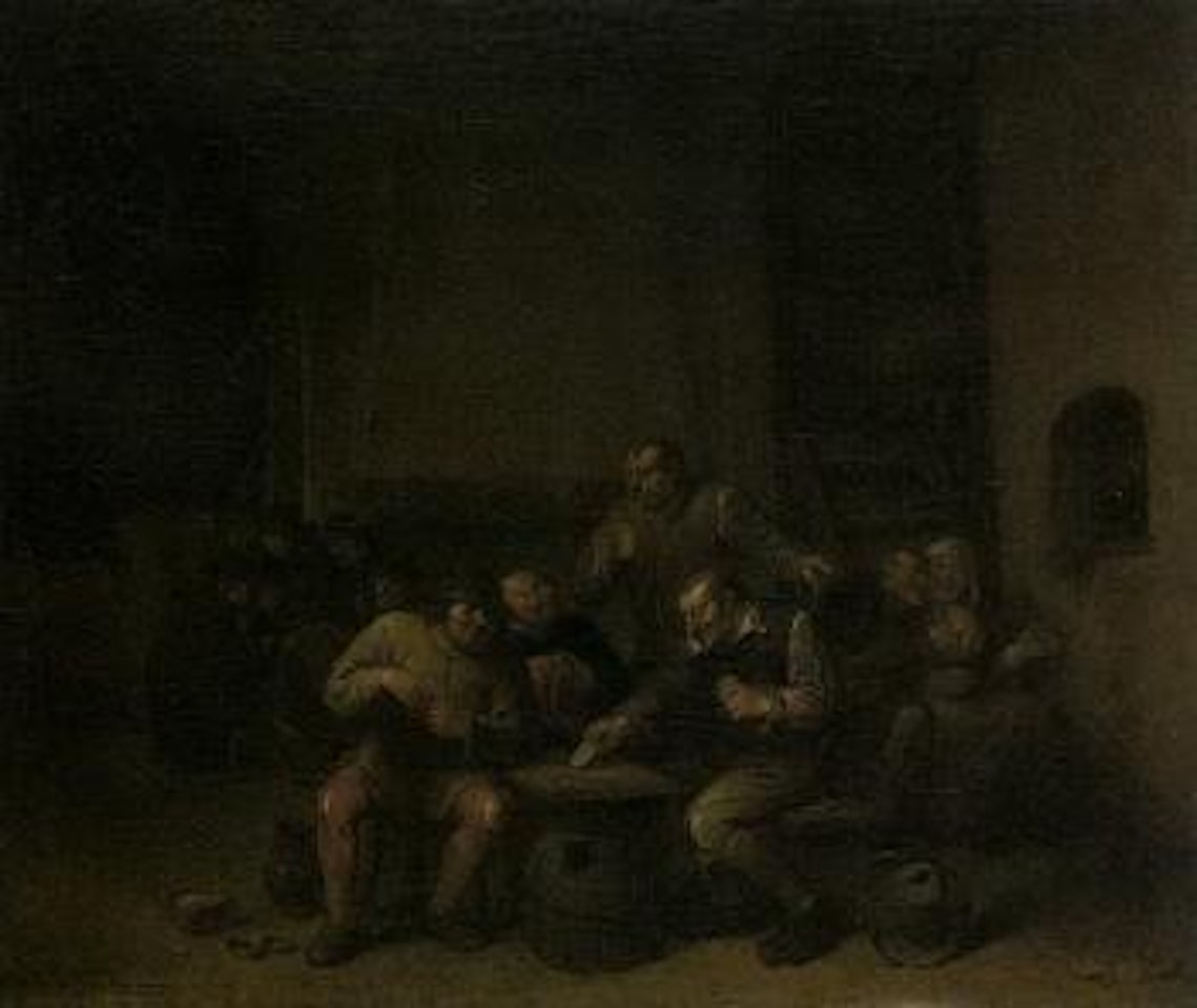Peasants playing cards in tavern by Egbert van Heemskerk III