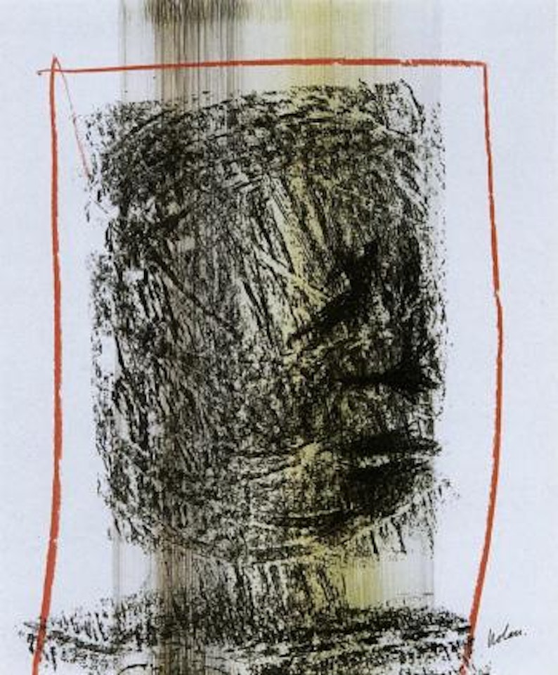 Kelly mask in red frame by Sidney Nolan