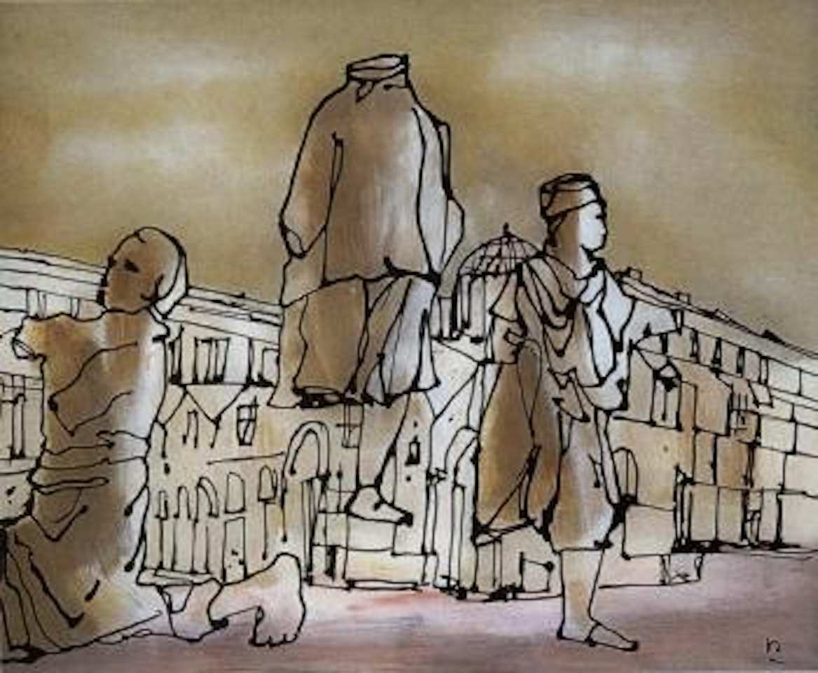 Antique theme - sculpture and buildings by Sidney Nolan