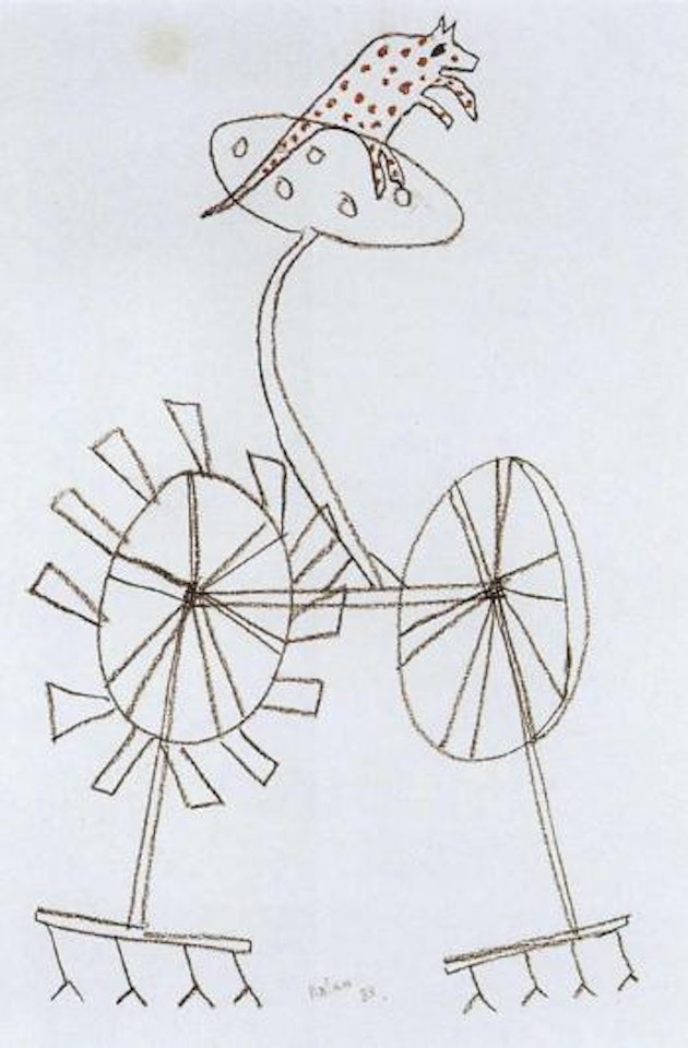 Leopard on stump-jump plough by Sidney Nolan