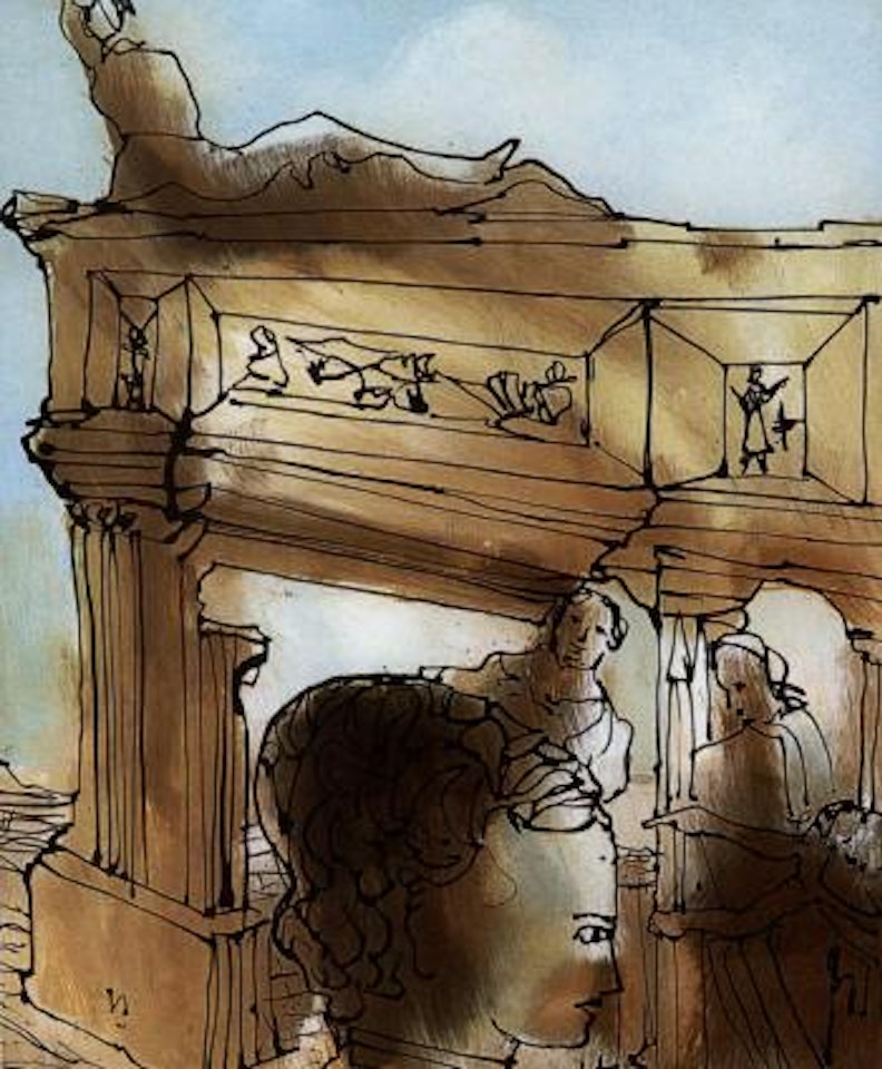 Antique theme - classical ruins and head by Sidney Nolan