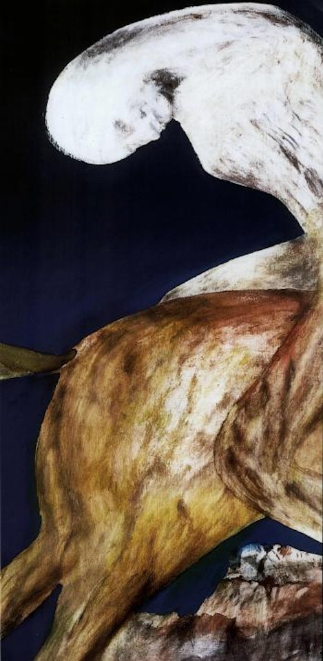 Pale figure on a horse by Sidney Nolan