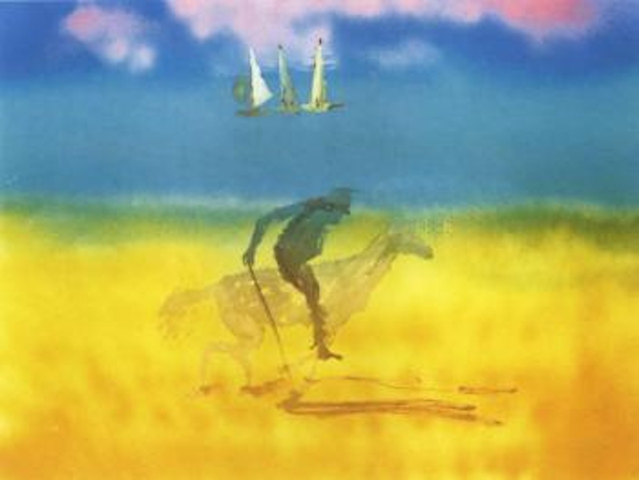 Man and horse and three boats - polo by Sidney Nolan