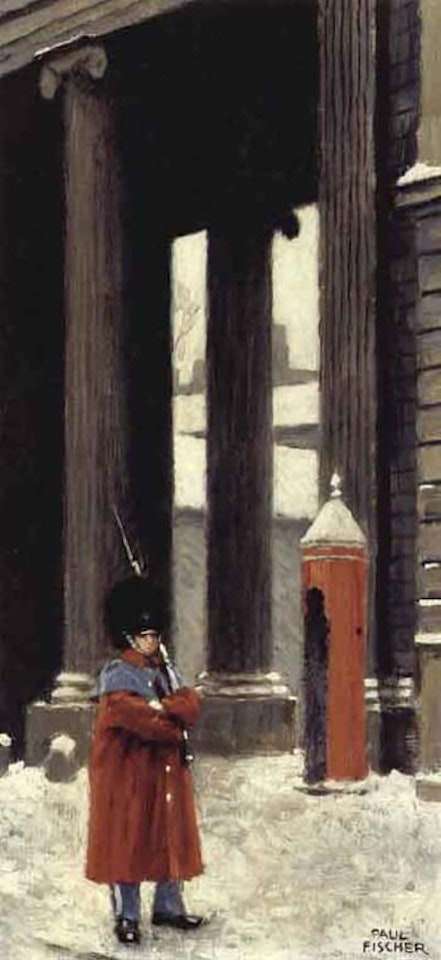 On guard - guardsman in winter weather at Amalienborg by Paul Fischer