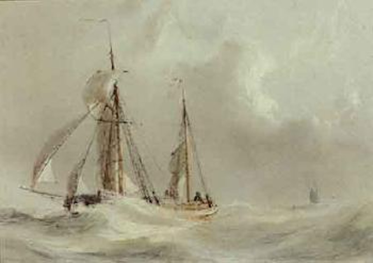 Seascape with vessels in rough seas by Anton Melbye