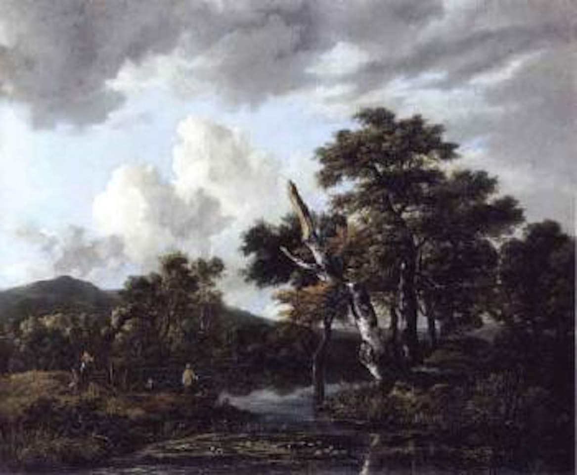 Wooded river landscape with figures on bank by Jacob Salomonsz. van Ruysdael