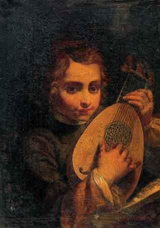 Portrait of boy playing lute by BOLOGNESE SCHOOL